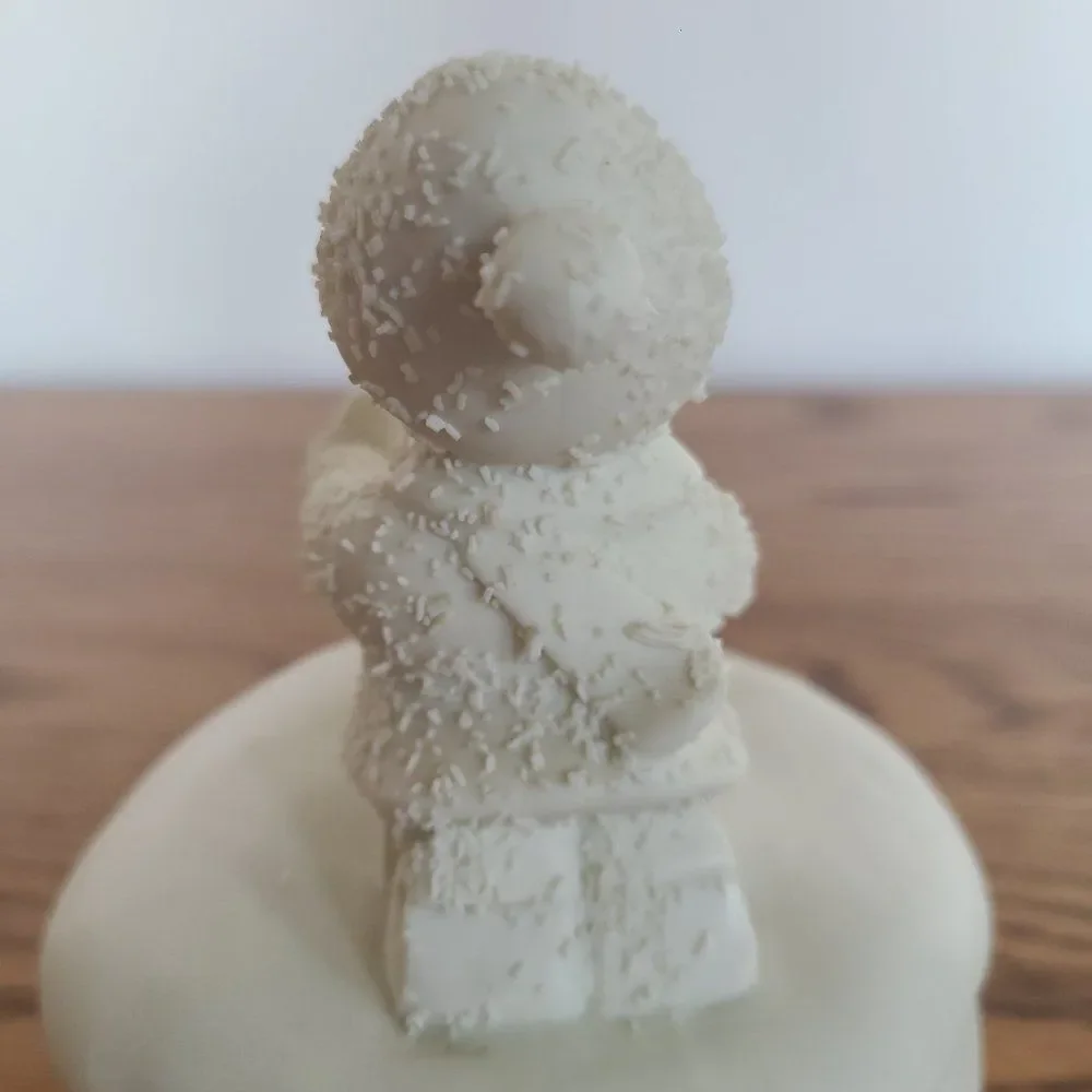 Porcelain Bisque Holiday Christmas Music Box Boy Building Snowman 
